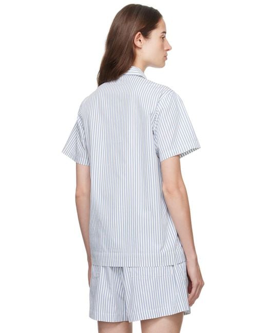 Tekla ホワイト&ブルー 半袖 パジャマシャツ White