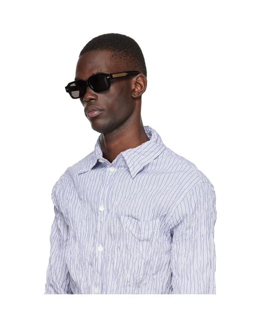 Bottega Veneta Black Intrecciato Rectangular Sunglasses for men