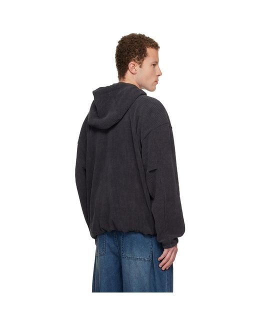 Wooyoungmi Blue Ribbed Hoodie for men
