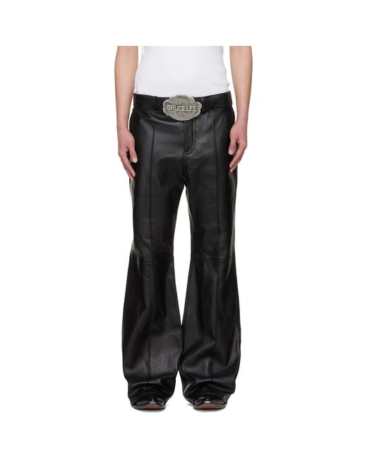 Lu'u Dan Black Bruce Lee X Lựu Đạn Lựu Bells Bell Bottom Leather Pants for men