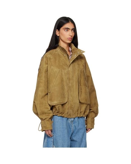 The Attico Multicolor Tan Suede Bomber Jacket