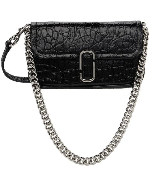 Marc Jacobs Pink & Black Croc 'The J Marc Mini' Shoulder Bag