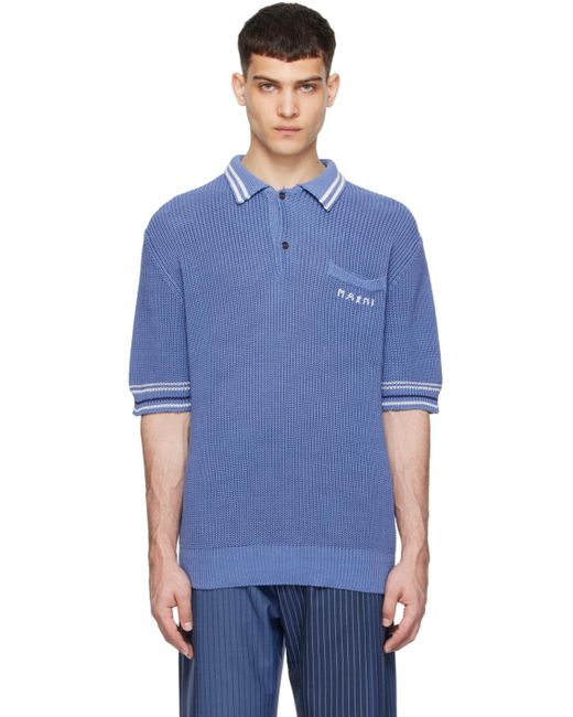 Marni Blue Embroidered Polo for men