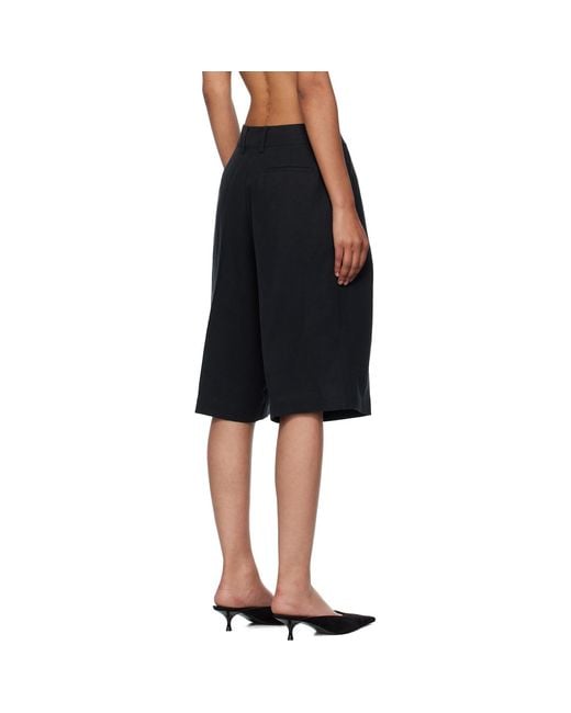 Frankie Shop Black Bilbao Pleated Linen Bermuda Shorts