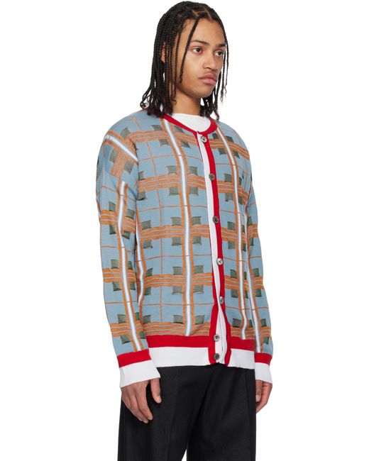 メンズ Vivienne Westwood ブルー タータン カーディガン Red