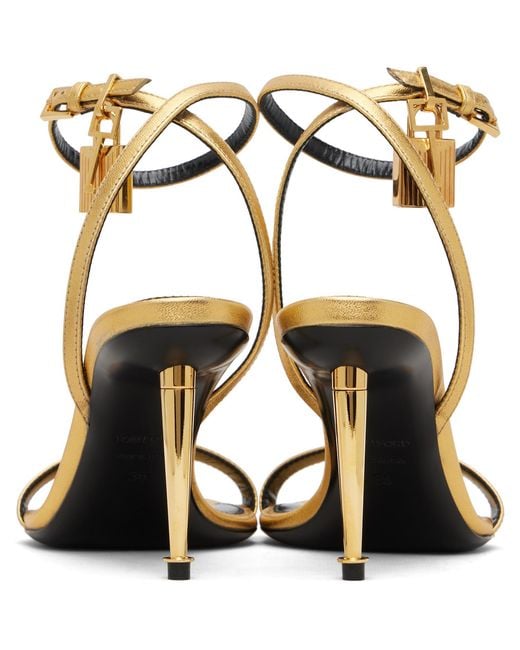 Tom Ford Black Nappa Padlock Pointy Naked Heeled Sandals