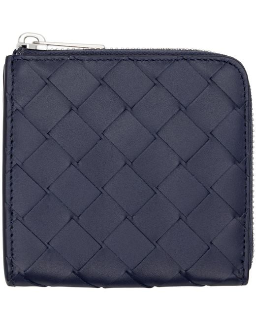 Bottega Veneta Blue Intrecciato Square Zip Around Wallet for men
