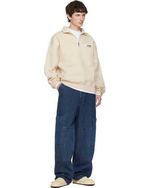 Jacquemus Natural 'The Gros Grain' Zipped-Rollneck Sweatshirt for men