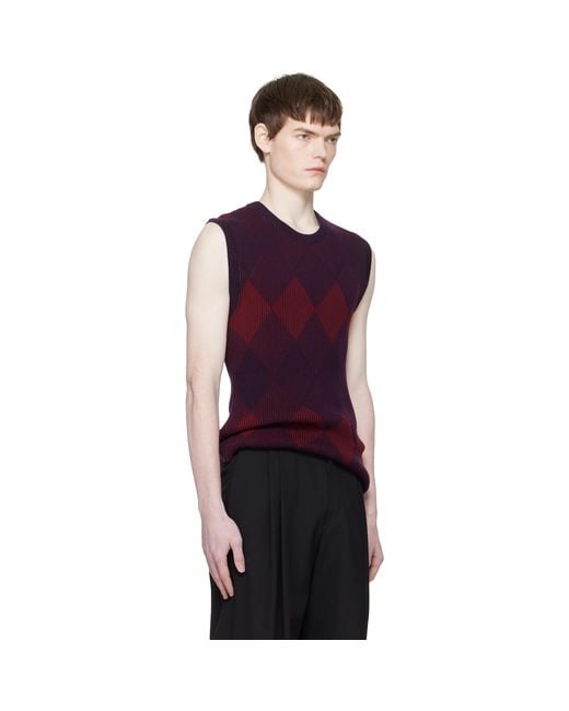 Dries Van Noten Purple Argyle Sweater Vest for men