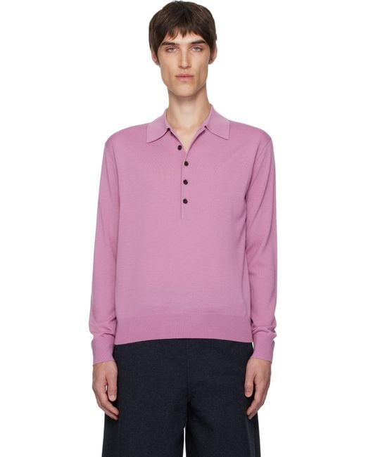 Dries Van Noten Pink Merino Wool Polo for men