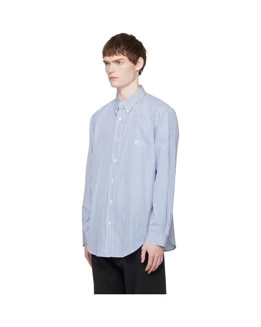 Balmain Gray Embroidered Pinstripe Popeline Regular Shirt for men