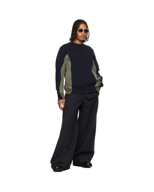 Sacai Blue Khaki Sponge Sweat & Nylon Twill Sweatshirt for men