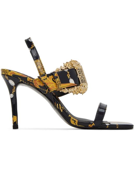 Versace Black & Gold Emily Baroque Heeled Sandals