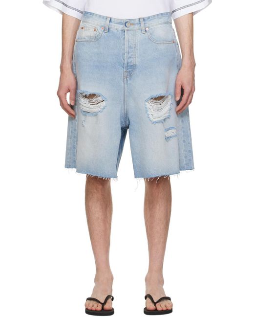 Vetements Blue Destroyed Denim Shorts for men