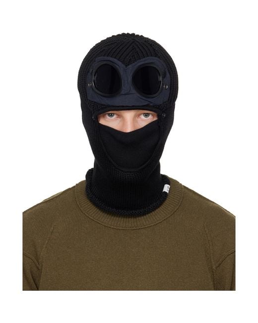 C P Company Black Extrafine Merino Wool Goggle Balaclava for men