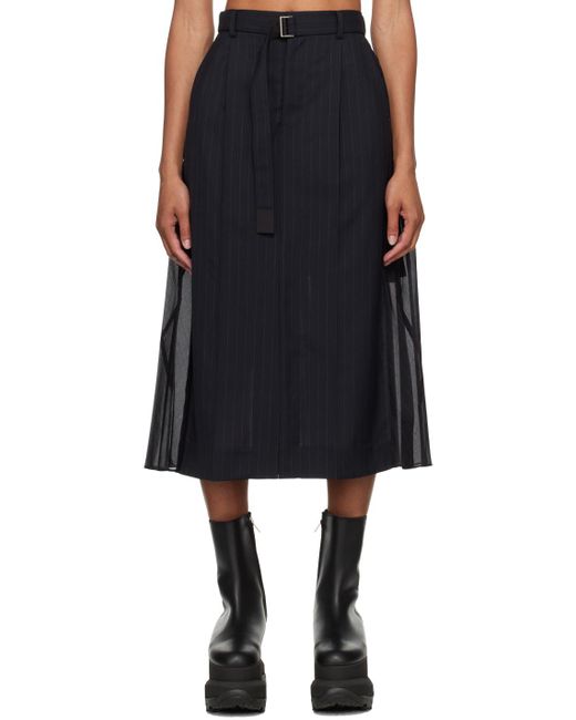 Sacai Black Pinstripe Midi Skirt