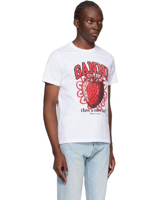 Ganni Multicolor White Relaxed Strawberry T-shirt for men