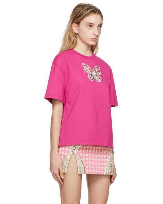 Area Pink Ssense Exclusive Crystal Butterfly T-shirt