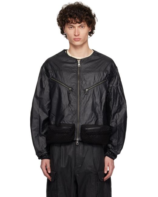 ANDERSSON BELL Black Convex Collarless Bomber Jacket for men