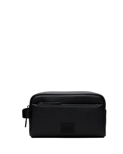 HUGO Black Faux-Leather Pouch for men