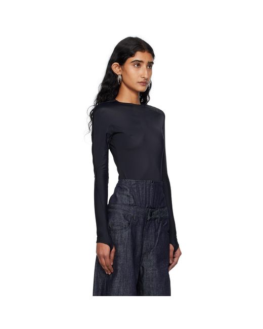 Mugler Black Shoulder Logo Bodysuit