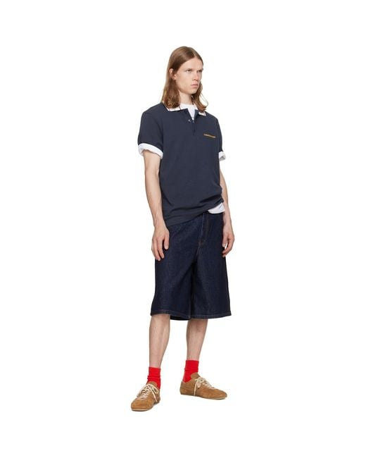 Casablanca Blue Laurel Pique Short Sleeve Polo for men