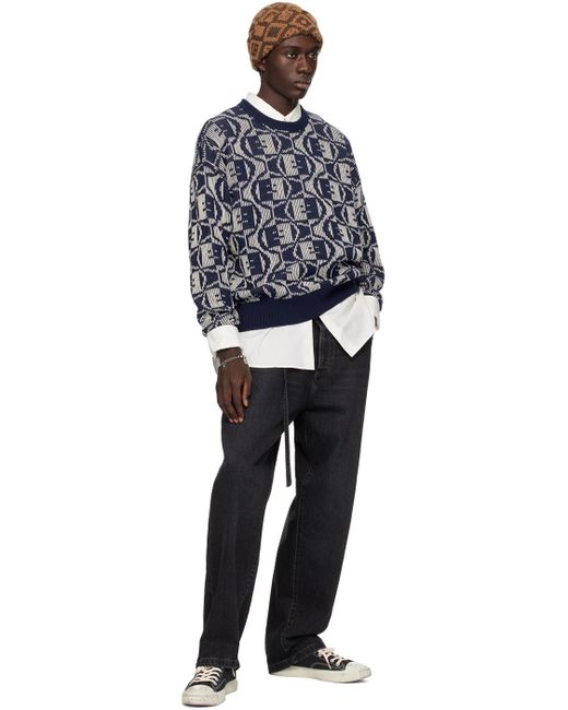 Acne Black Navy Jacquard Sweater for men
