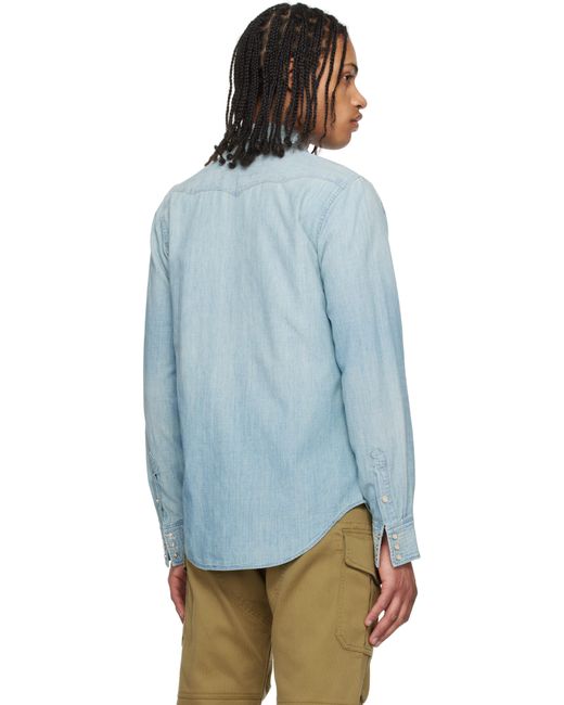メンズ RRL ブルー スリムフィット シャンブレー ウエスタンシャツ Blue