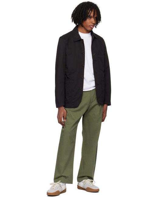 Universal Works Green Khaki Double Pleat Trousers for men