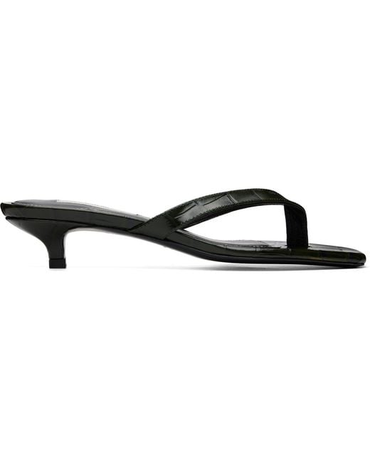 Totême Black Croco-Embossed Flip Flop Heeled Sandals