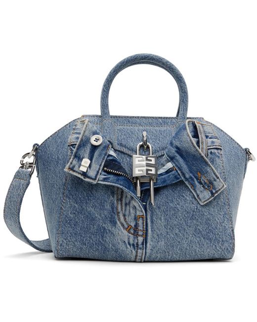 Mini sac antigona bleu en denim à cadenas Givenchy en coloris Blue