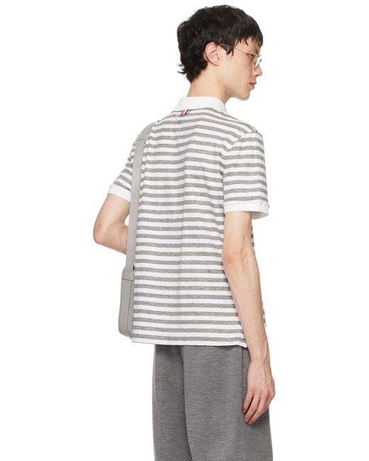 Thom Browne Black White & Gray Striped Short Sleeve Polo for men
