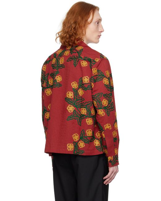 Bode Red Marigold Wreath Long Sleeve Shirt for men
