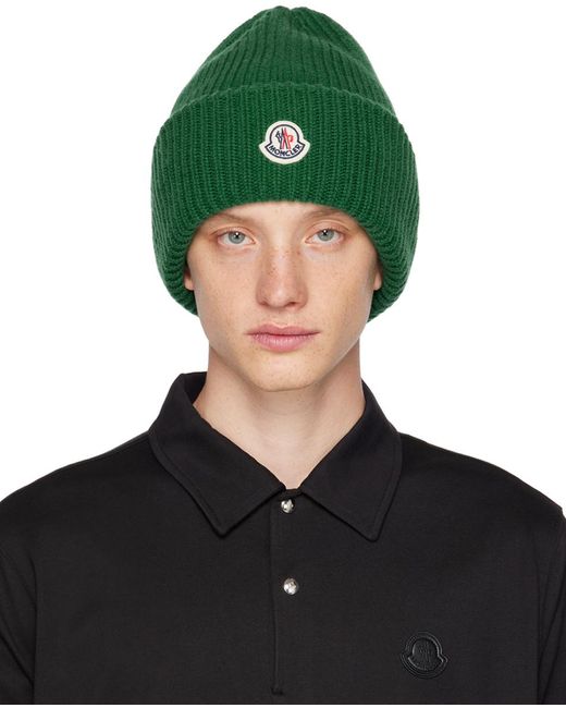 Moncler Green Rolled Brim Beanie for men