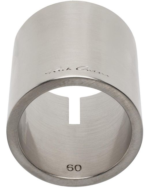 Rick Owens Gray Silver Slitted Thumb Ring for men