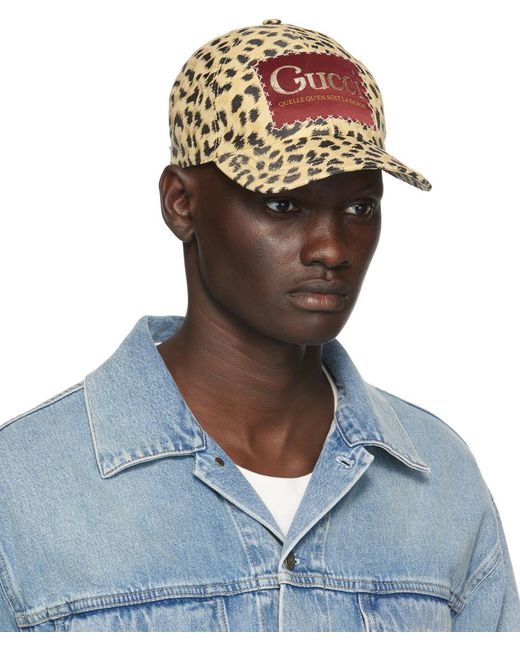 Gucci コットン ベージュ ブラック Label ベースボール キャップ メンズ Lyst