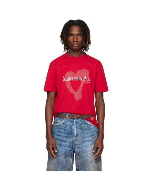 ANDERSSON BELL Red Essential Heart T-Shirt for men