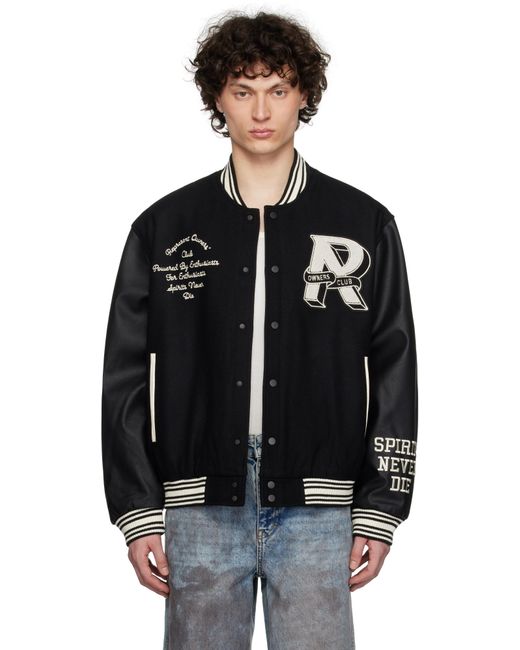 Represent Black 'Owners Club' Varsity Bomber Jacket for men