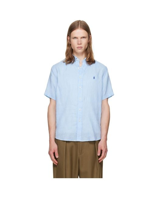 Polo Ralph Lauren Blue Linen Short Sleeve Sport Shirt for men