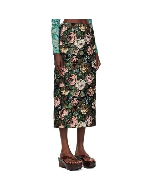 Dries Van Noten Green Floral Maxi Skirt