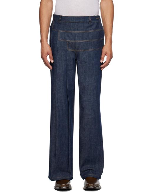 Situationist Blue Pleated Jeans for men