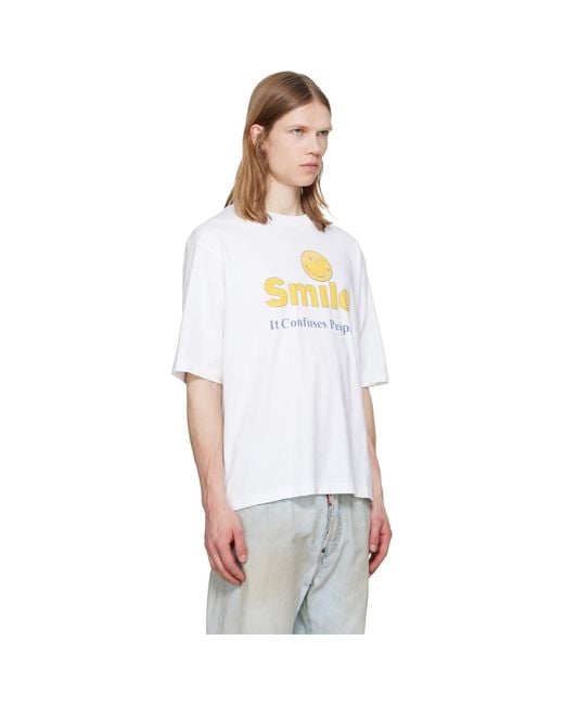 DSquared² White Smiley Dyed & Destroyed Loose Fit T-Shirt for men