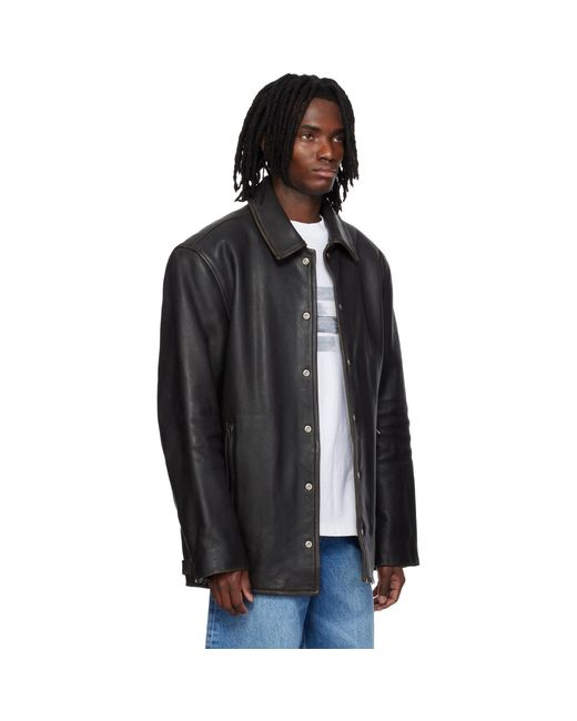 Alexander Wang Black Snap Front Leather Jacket for men