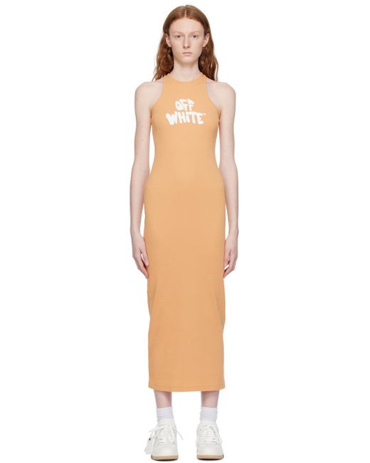 Off-White c/o Virgil Abloh Black Orange Printed Midi Dress