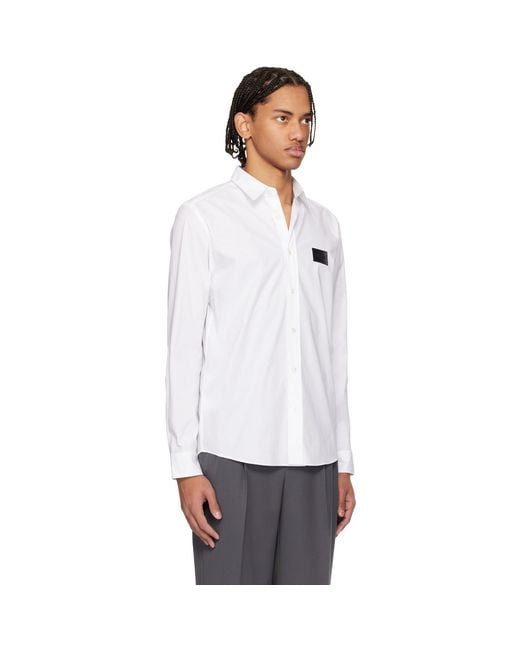 HUGO White Stretch-Cotton Canvas Relaxed-Fit Shirt for men