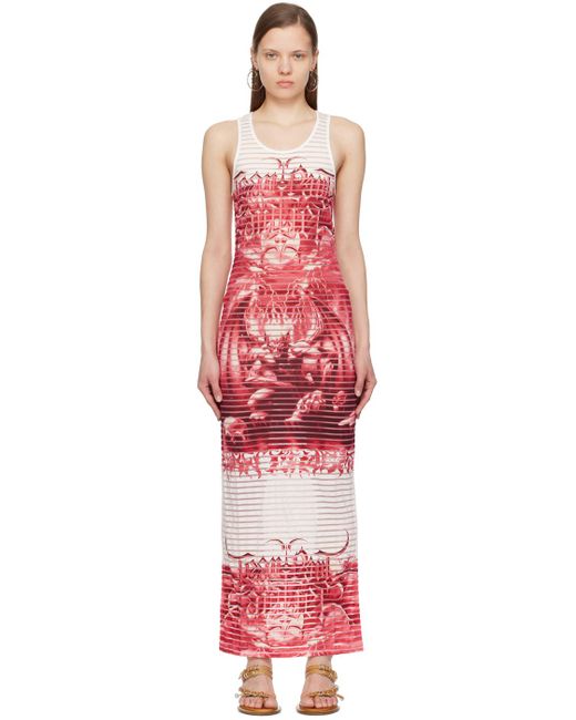 Jean Paul Gaultier Red Striped Printed Cotton-blend Jersey Maxi Dress