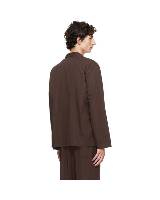 Tekla Brown Poplin Long-Sleeved Pyjama Shirt for men