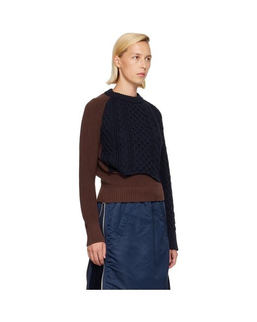 Sacai Blue Cotton Cashmere Knit Sweater