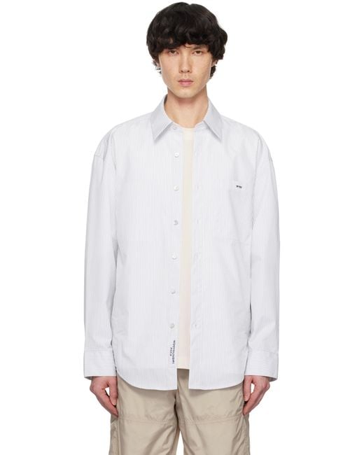 メンズ Wooyoungmi ブルー＆ホワイト コットン バックロゴ シャツ White
