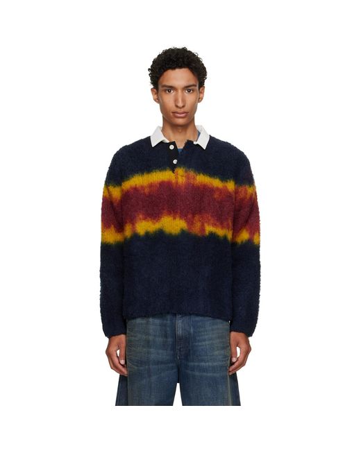 Sacai Blue Burgundy Chusen-Dyed Knit Polo for men